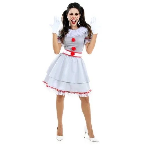 Fantasia Palhaça IT Feminino Vestido Adulto e Infantil com Luvas