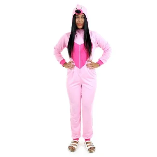 Fantasia Flamingo Macacão com Capuz Feminino Adulto e Infantil