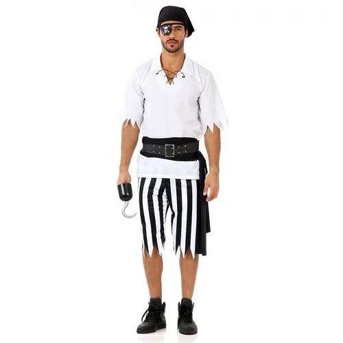 Fantasia Pirata Masculino Black Adulto e Infantil com Bandana e Tapa Olho