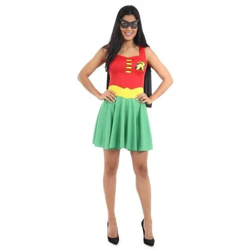 Fantasia Robin Feminina Verão Adulto e Infantil - Liga da Justiça - Original