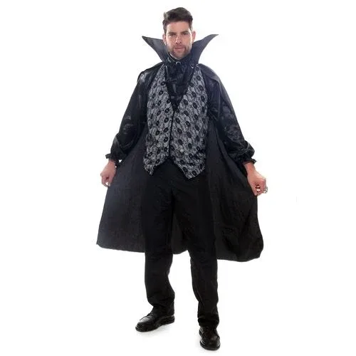 Fantasia Vampiro Cinza Adulto e Infantil com Capa e Lenço - Halloween