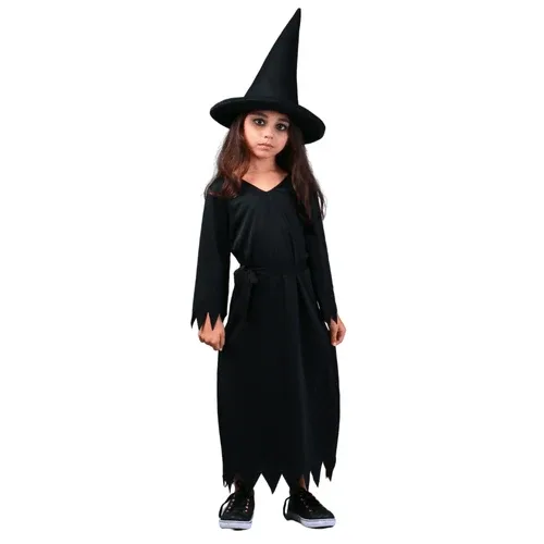 Fantasia Bruxa Infantil e Adulto Preta com Chapéu Halloween Clássico