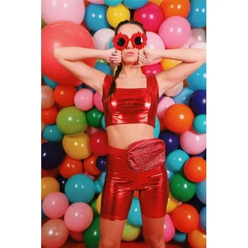 Fantasia Top e Shorts Metalizado Vermelho Adulto e Infantil - Fantastique