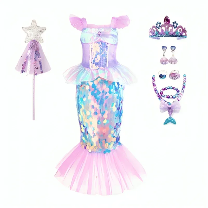 Vestido Infantil e Adulto Ariel Rosa com Lantejolas