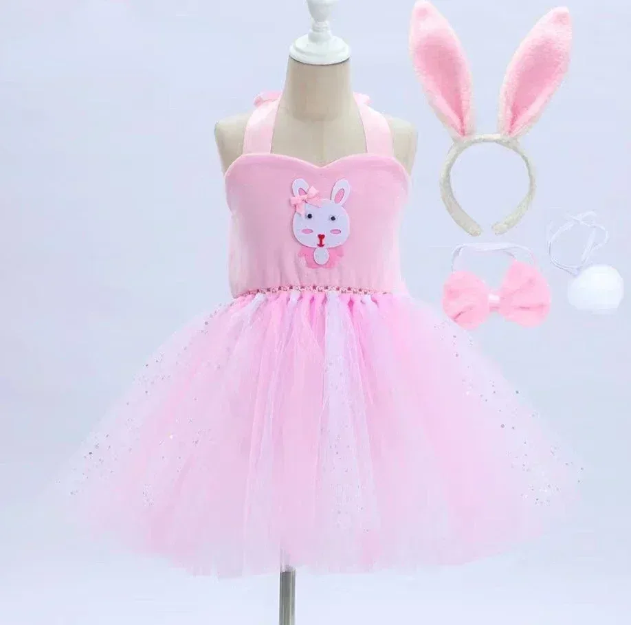 Vestido Coelho Rosa Infantil e Adulto