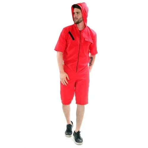 Fantasia Macacão Vermelho Curto com Capuz  - Adulto e Infantil