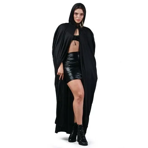 Capa Preta Longa Com Capuz Adulto e Infantil P/ Halloween Abrakadabra